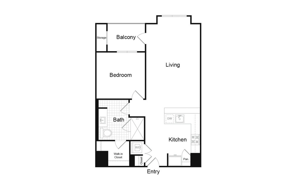 A5 - 1 bedroom floorplan layout with 1 bath and 795 square feet.