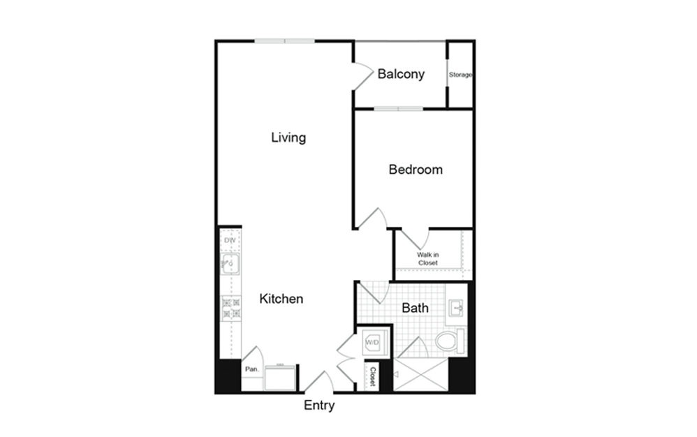 A6 - 1 bedroom floorplan layout with 1 bath and 796 square feet. (Floor 2)