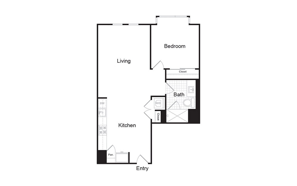 A4 - 1 bedroom floorplan layout with 1 bath and 784 square feet.