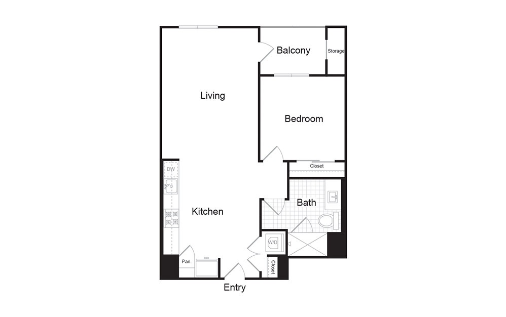 A3 - 1 bedroom floorplan layout with 1 bath and 768 square feet.