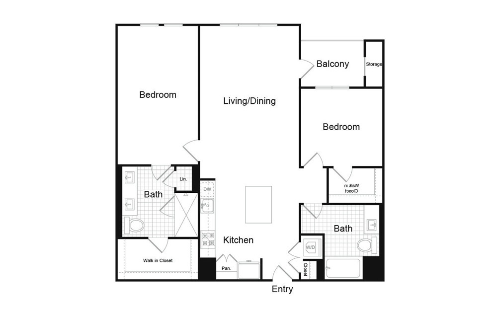 B5.5 - 2 bedroom floorplan layout with 2 baths and 1280 square feet.