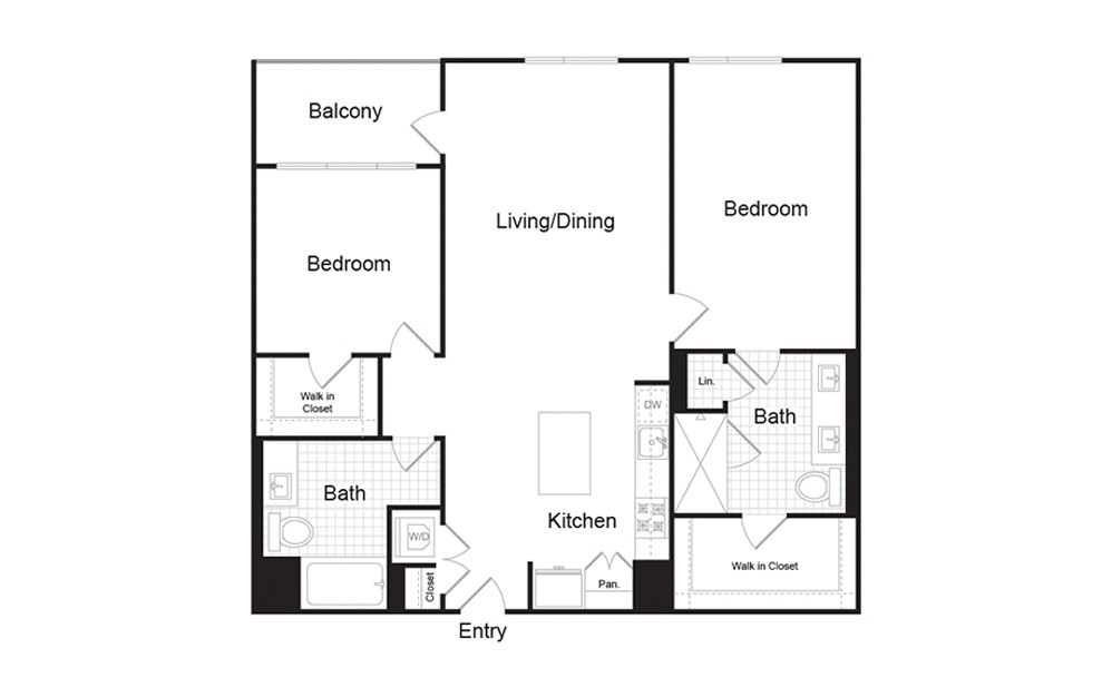 B5.1 - 2 bedroom floorplan layout with 2 baths and 1228 square feet.