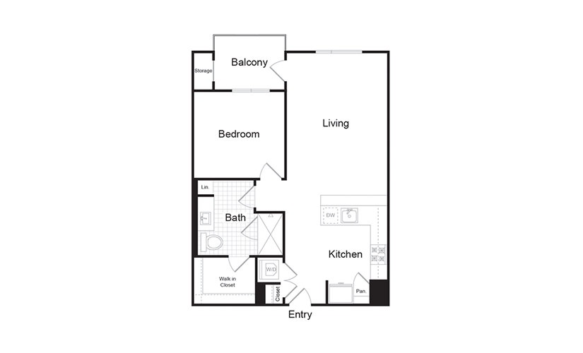 A2 - 1 bedroom floorplan layout with 1 bath and 758 to 769 square feet.