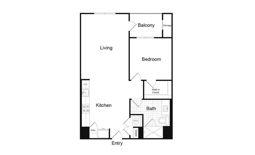 A6 - 1 bedroom floorplan layout with 1 bath and 796 square feet.
