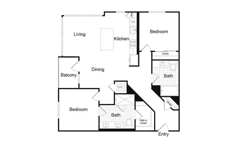 B1 - 2 bedroom floorplan layout with 2 baths and 1149 square feet. (Preview)
