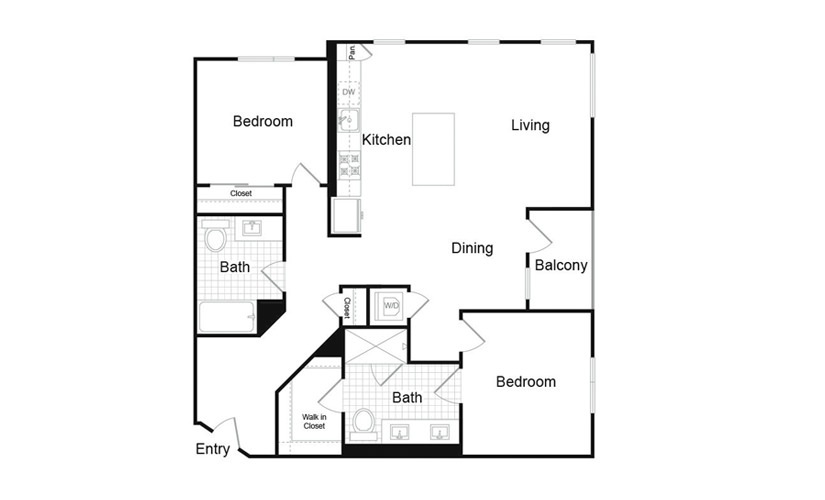 B1.2 - 2 bedroom floorplan layout with 2 baths and 1201 square feet. (Preview)