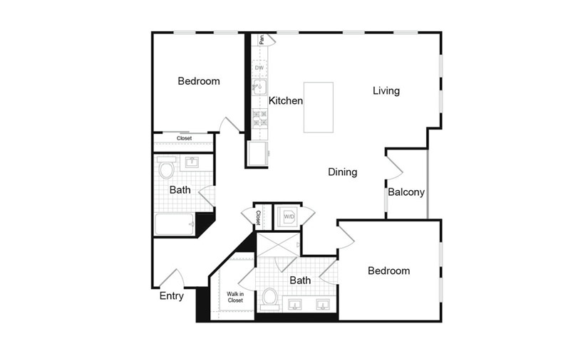 B1.4 - 2 bedroom floorplan layout with 2 baths and 1243 square feet. (Preview)