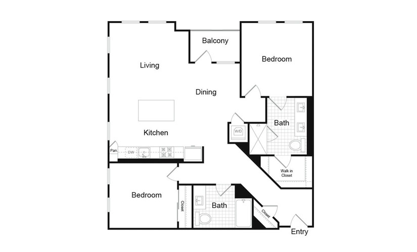 B1.5 - 2 bedroom floorplan layout with 2 baths and 1257 square feet. (Preview)