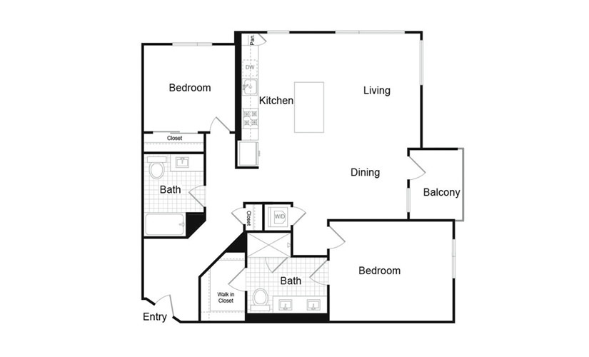 B1.6 - 2 bedroom floorplan layout with 2 baths and 1282 square feet. (Preview)