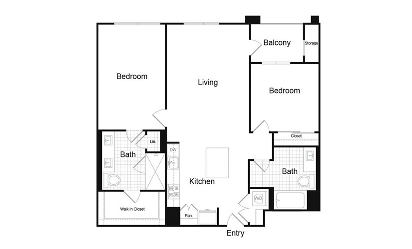 B3 - 2 bedroom floorplan layout with 2 baths and 1202 square feet. (Preview)