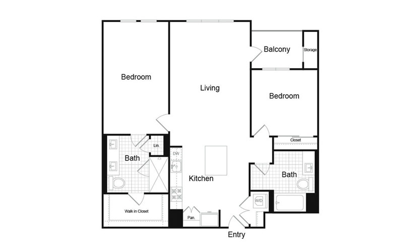 B3.1 - 2 bedroom floorplan layout with 2 baths and 1231 square feet. (Preview)