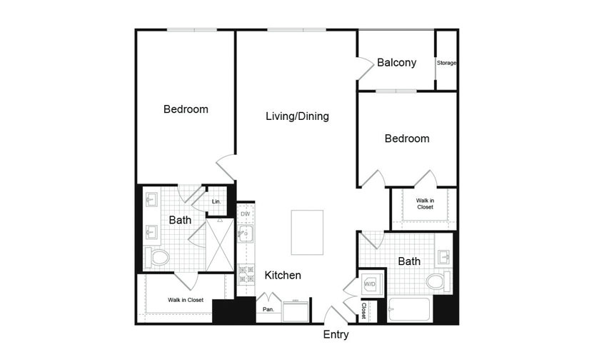 B5 - 2 bedroom floorplan layout with 2 baths and 1228 to 1345 square feet. (Preview)