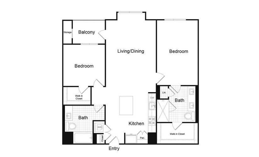 B5.3 - 2 bedroom floorplan layout with 2 baths and 1250 square feet. (Preview)