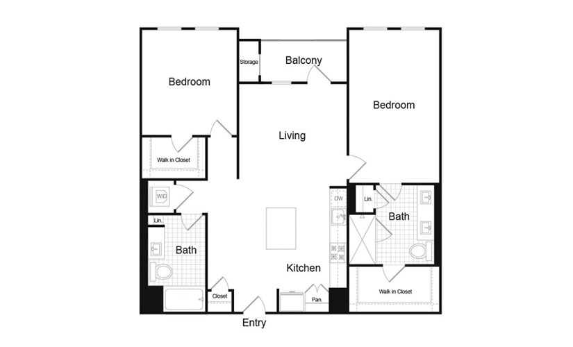 B6.1 - 2 bedroom floorplan layout with 2 baths and 1271 square feet.