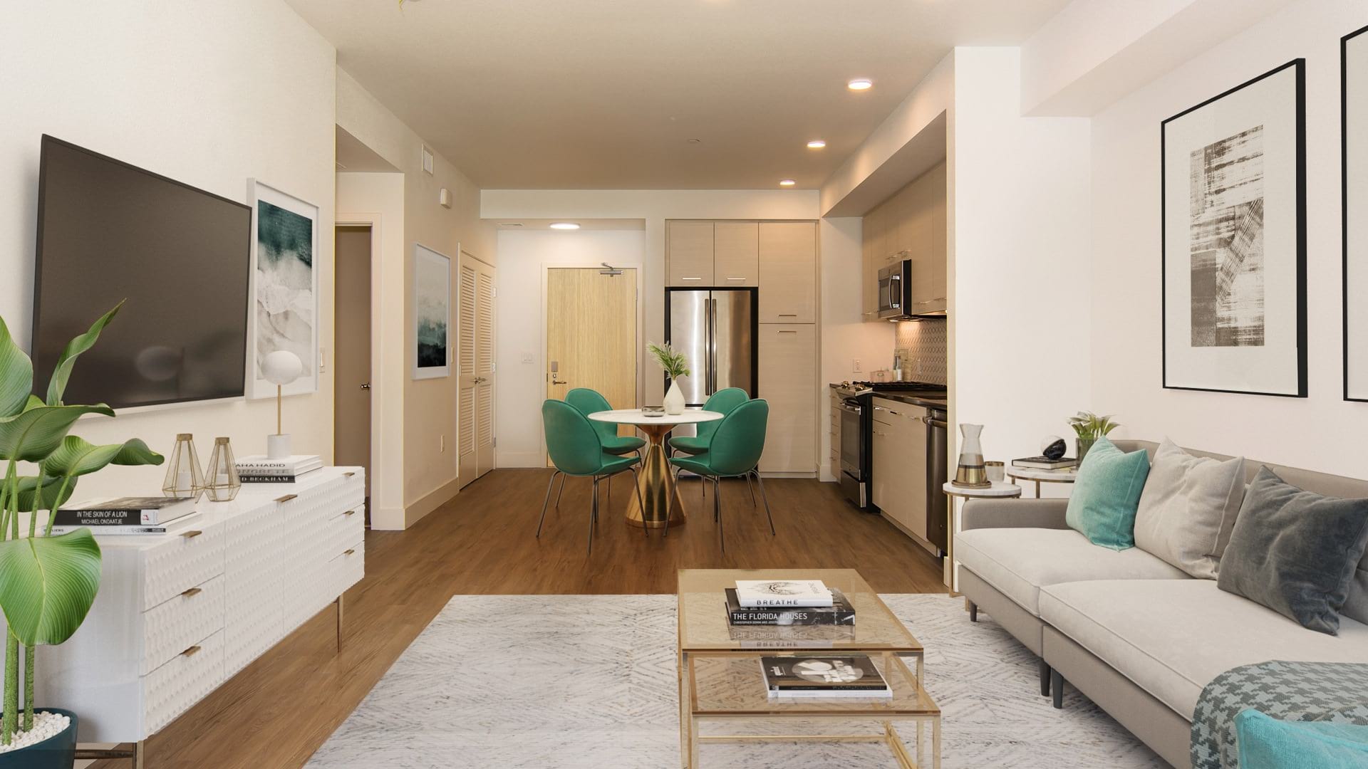 Open Space Living Area With Modern Lighting